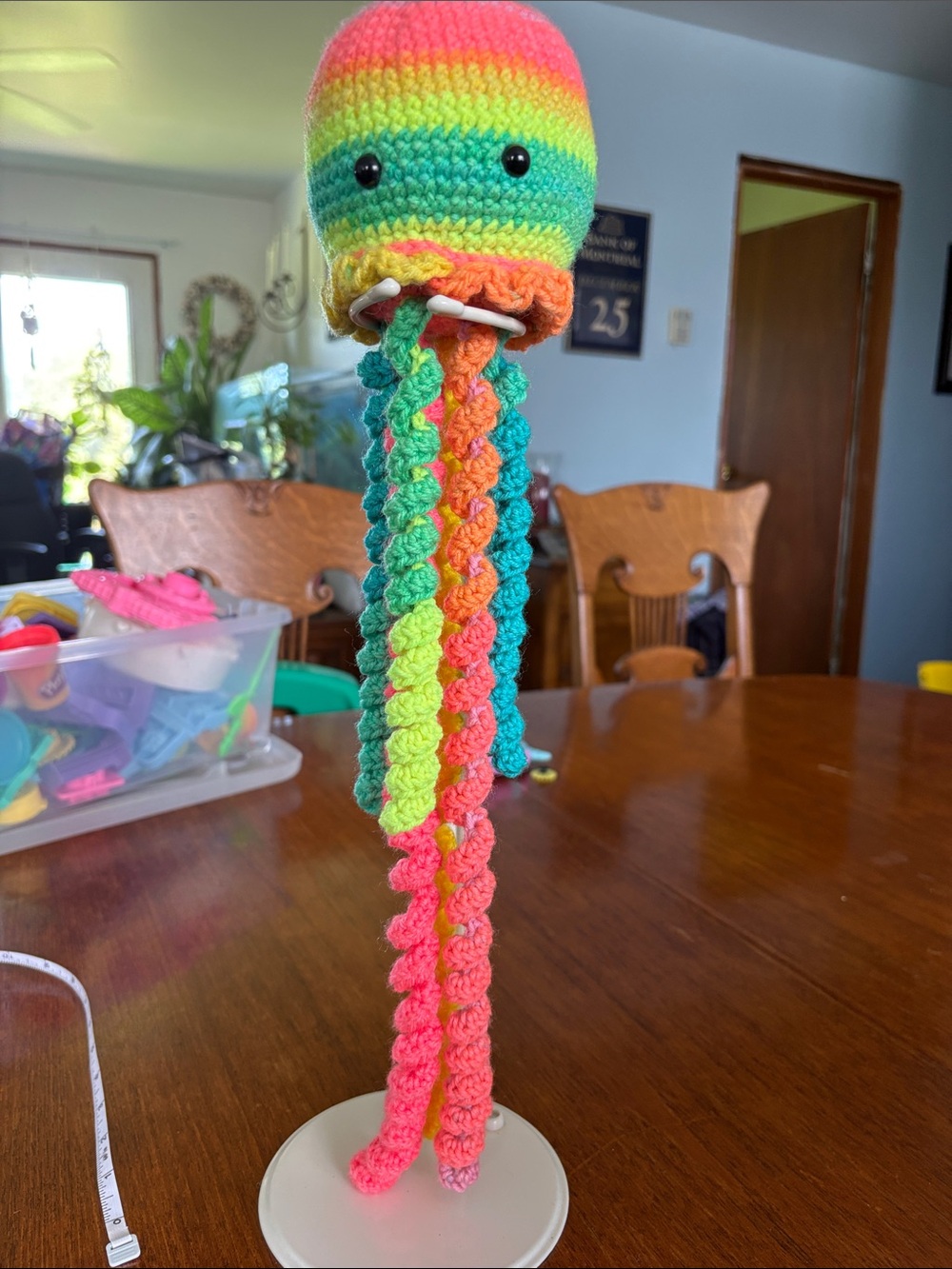 Handmade Rainbow Crochet Jellyfish Plush Toy - Multicolor